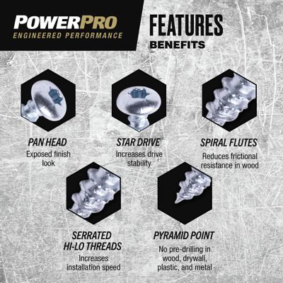 Image showing  #8 x 1 in. Power Pro ONE Pan-Head Zinc Interior Multi-Material Screws, 35-Pack