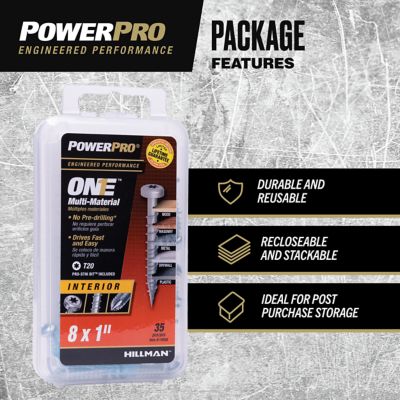 Image showing  #8 x 1 in. Power Pro ONE Pan-Head Zinc Interior Multi-Material Screws, 35-Pack