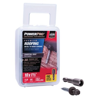 Image showing  #10 x 1-1/2 in. Power Pro Self-Drilling Metal-to-Wood Roofing Screws, Charcoal Gray, 98-Pack