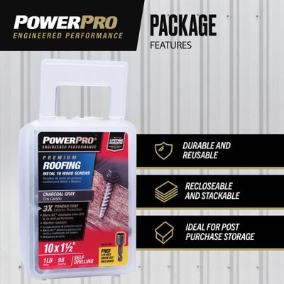 Image showing 5 th Hillman #10 x 1-1/2 in. Power Pro Self-Drilling Metal-to-Wood Roofing Screws, Charcoal Gray, 98-Pack