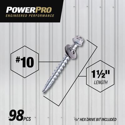 Image showing  #10 x 1-1/2 in. Power Pro Silver Self-Drilling Metal-to-Wood Roofing Screws, 98-Pack