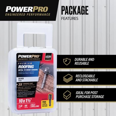Image showing  #10 x 1-1/2 in. Power Pro Silver Self-Drilling Metal-to-Wood Roofing Screws, 98-Pack