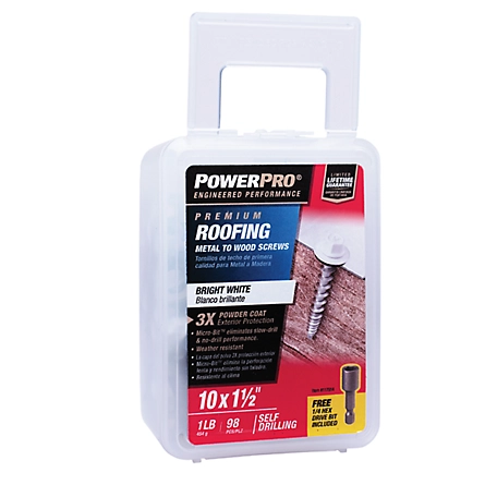 Hillman Power Pro Bright White Self Drilling Metal-to-Wood Roofing Screws (#10 x 1-1/2in.) -1lb