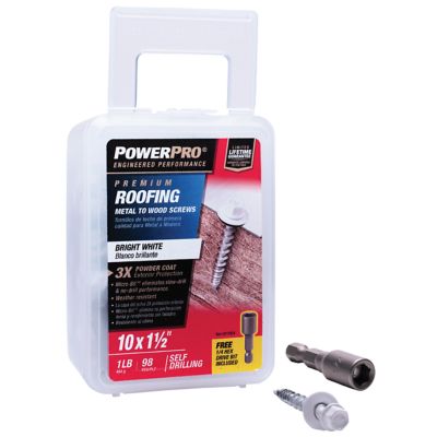Image showing  #10 x 1-1/2 in. Power Pro Self-Drilling Metal-to-Wood Roofing Screws, Bright White, 1 lb., 98-Pack
