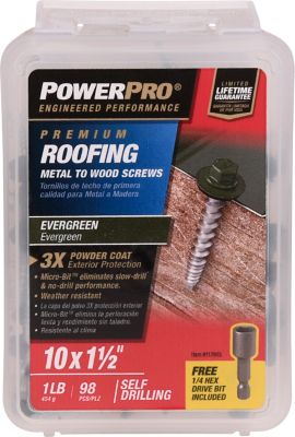 Hillman #10 x 1-1/2 in. Power Pro Self-Drilling Metal-to-Wood Roofing Screws, Evergreen, 98-Pack
