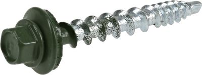 Image showing  #10 x 1-1/2 in. Power Pro Self-Drilling Metal-to-Wood Roofing Screws, Evergreen, 98-Pack