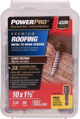 Hillman Power Pro Koko Brown Self Drilling Metal-to-Wood Roofing Screws (#10 x 1-1/2in.) -98 Pack