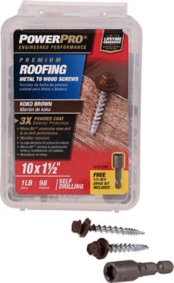 Image showing  #10 x 1-1/2 in. Power Pro Self-Drilling Metal-to-Wood Roofing Screws, Koko Brown, 98-Pack