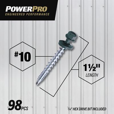 Image showing  #10 x 1-1/2 in. Power Pro Self-Drilling Metal-to-Wood Roofing Screws, Forest Green, 98-Pack