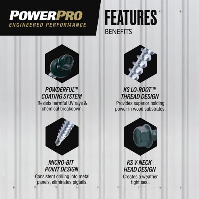 Image showing  #10 x 1-1/2 in. Power Pro Self-Drilling Metal-to-Wood Roofing Screws, Forest Green, 98-Pack