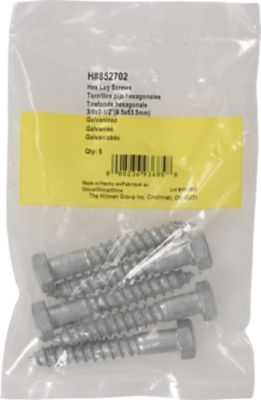 Image showing  3/8 x 2-1/2 in. Hex Lag Screw, Galvanized, 5-Pack