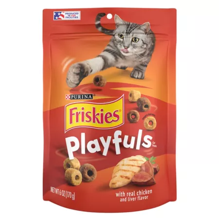 Friskies Purina Playfuls Crunchy Dry Cat Treats Chicken & Liver Flavor 6.5 oz. Cat Crunchy Treats