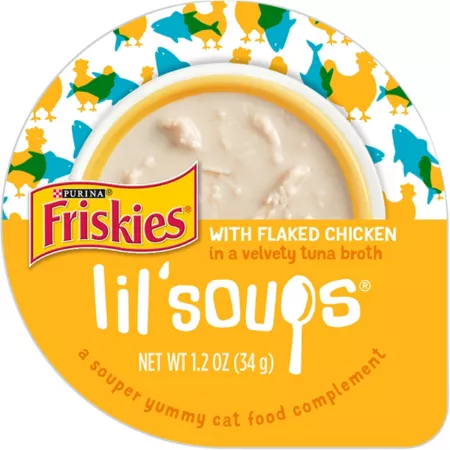 Friskies Purina Lil' Soups Natural Grain-Free Shredded Chicken Recipe Moist Lickable Treat for Cats 1.2 oz. Wet Cat Food