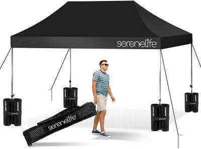 Serene Life Machrus Pop Up 10 x 15 Canopy Tent - Collapsible Pop Up Tent - Waterproof Uv Resistant Top, Carry Bag & Sand Bags