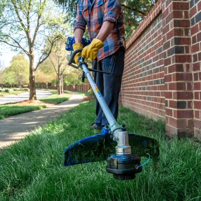 Image showing 5 th Wild Badger Power 17 in. 2-in-1 Straight Shaft 31cc 4-Cycle Gas String Trimmer and Brush Cutter Blade with Bonus Harness