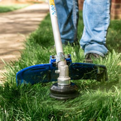 Image showing 7 th Wild Badger Power 17 in. 2-in-1 Straight Shaft 31cc 4-Cycle Gas String Trimmer and Brush Cutter Blade with Bonus Harness