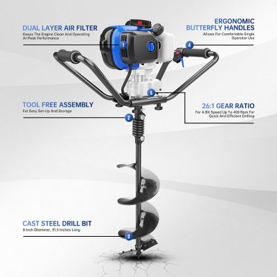 Image showing 5 th Wild Badger Power Gas 53cc Earth Auger with 8 in. x 31.5 in. Length Drill Bit Included