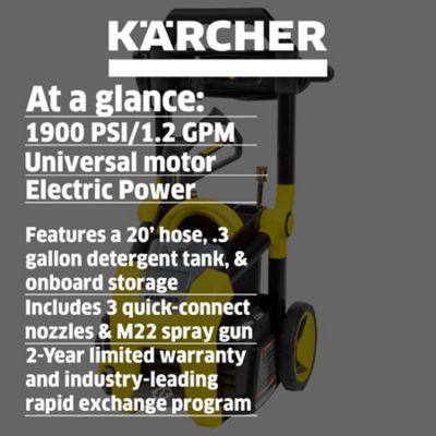 Image showing  1,900 PSI 1.2 GPM Electric Cold Water K1900PS Pressure Washer with Turbo, 15 Degree and Soap Nozzles