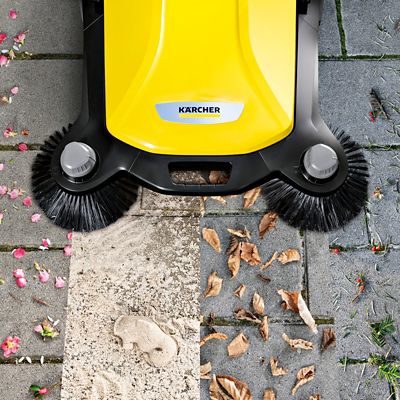 Image showing  33.9 in. S 6 Twin Walk-Behind Outdoor Hand Push Sweeper, 10 Gal. Capacity