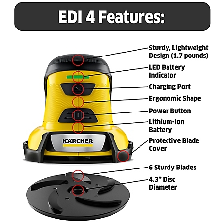 Karcher Edi 4 Cordless Electric Handheld Ice Scraper - Rotating Disc  Windshield Scraper for Ice, Snow, & Frost