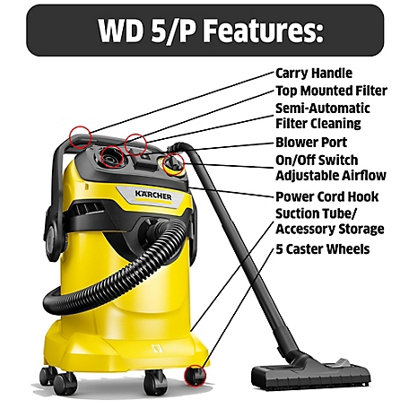 Karcher WD 5/P Multi-Purpose 6.6 Gal. Wet/Dry Shop Vacuum Cleaner,  Attachments & Blower, 1100W, 1.628-311.0 at Tractor Supply Co.