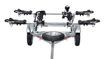 Image showing  800 lb. Capacity Microsport 2-Bike/2-Kayak Trailer Package with 2 J-Style Racks, 2 Tray Style Bike Racks and Spare Tire
