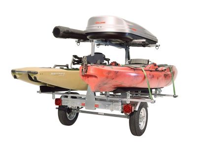 Image showing  800 lb. Capacity Microsport Low Bed 2-Tier 2-Kayak Trailer Package with 2 Sets Bunks, Cargo Box, Rod Tube and Spare Tire