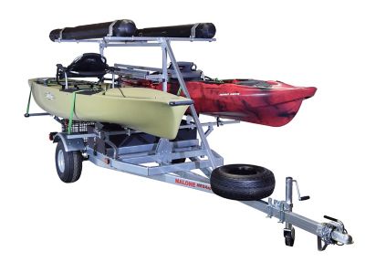 Image showing  1,000 lb. Capacity Megasport 2-Tier 2-Kayak Trailer Package with Spare Tire, 2 Bunks, Basket, Drawer and Accessories