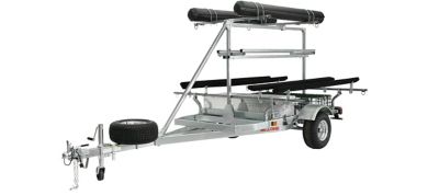Image showing  1,000 lb. Capacity Megasport 2-Tier 2-Kayak Trailer Package with Spare Tire, 2 Bunks, Basket, Drawer and Accessories