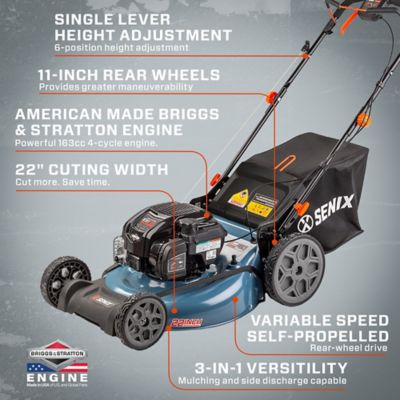 Image showing  22 in. 163cc 4-Cycle Gas-Powered RWD Self-Propelled Lawn Mower, 3-in-1, 1-Step Start Auto Choke, 11-in Rear Wheels