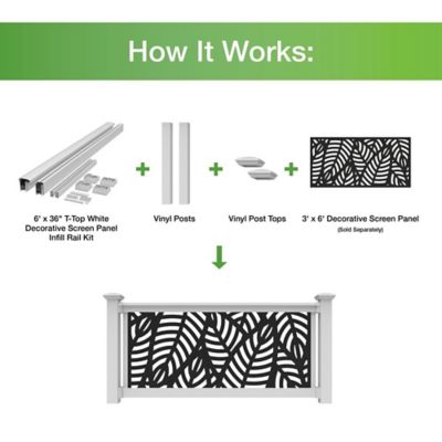 Image showing 6 th Barrette Outdoor Living 6 ft. x 36 in. T-Top White Vinyl Rail for Decorative Screen Panel Infill