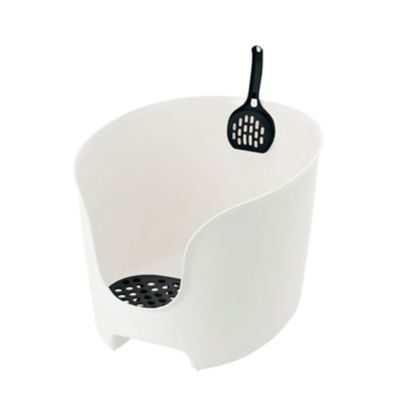 Richell Paw Trax High Wall Cat Litter Box - White and Black, 60021