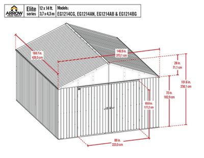 Image showing  12 ft. x 14 ft. Elite Steel Storage Shed, Cool Grey