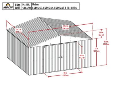 Image showing  14 ft. x 12 ft. Elite Steel Storage Shed, Cool Grey