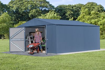 Image showing  14 ft. x 16 ft. Elite Steel Storage Shed, Blue Grey Elite Steel Storage Shed