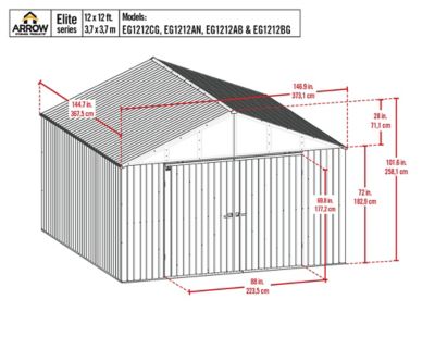 Image showing  12 ft. x 12 ft. Elite Steel Storage Shed, Anthracite Elite Steel Storage Shed