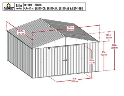 Image showing  14 ft. x 14 ft. Elite Steel Storage Shed, Cool Grey