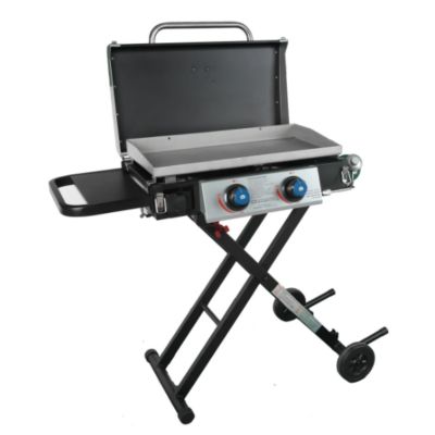 Image showing  2-Burner Portable Propane Gas Cart Flat Top Griddle with Lid, 318 sq. in., Black