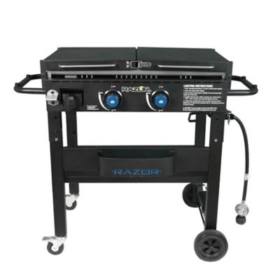 Image showing  2-Burner Propane Gas Flat Top Griddle with Side Shelves, Condiment Tray and Wind Guards, 450 sq. in., Black