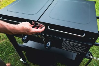 Image showing  2-Burner Propane Gas Flat Top Griddle with Side Shelves, Condiment Tray and Wind Guards, 450 sq. in., Black