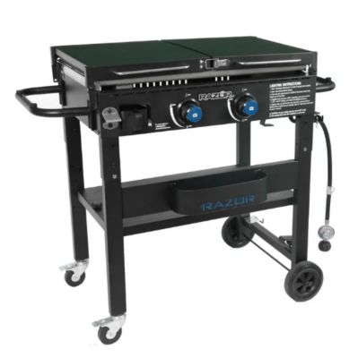 Image showing 5 th Razor 2-Burner Propane Gas Flat Top Griddle with Side Shelves, Condiment Tray and Wind Guards, 450 sq. in., Black