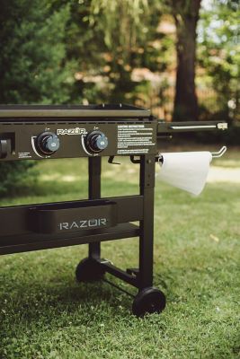 Image showing 13 th Razor 2-Burner Propane Gas Flat Top Griddle with Side Shelves, Condiment Tray and Wind Guards, 450 sq. in., Black