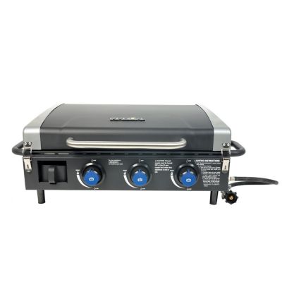 Image showing  3-Burner Portable Propane Gas Flat Top Griddle with Lid, 400 sq. in., Black