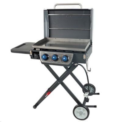 Image showing  3-Burner Propane Gas Cart Flat Top Griddle with Side Shelf and Lid, 400 sq. in., Black