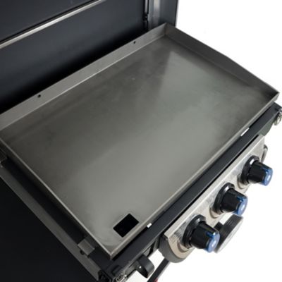 Image showing  3-Burner Propane Gas Cart Flat Top Griddle with Side Shelf and Lid, 400 sq. in., Black