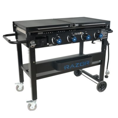 Image showing  4-Burner Propane Gas Flat Top Grill and Griddle with Shelves, Condiment Tray and Wind Guards, 675 sq. in., Black