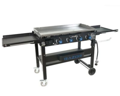 Image showing  4-Burner Propane Gas Flat Top Grill and Griddle with Shelves, Condiment Tray and Wind Guards, 675 sq. in., Black