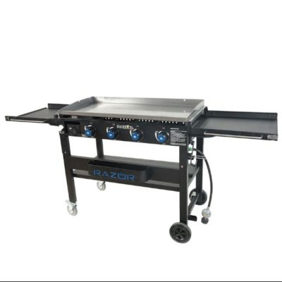 Image showing  4-Burner Propane Gas Flat Top Grill and Griddle with Shelves, Condiment Tray and Wind Guards, 675 sq. in., Black