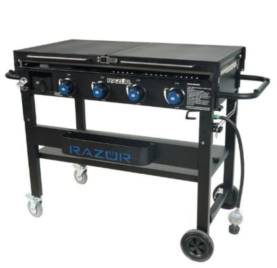 Image showing  4-Burner Propane Gas Flat Top Grill and Griddle with Shelves, Condiment Tray and Wind Guards, 675 sq. in., Black