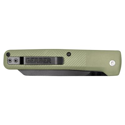 Image showing  Pledge Lichen Green/Black Folding Knife, Plain Edge, Reverse Tanto